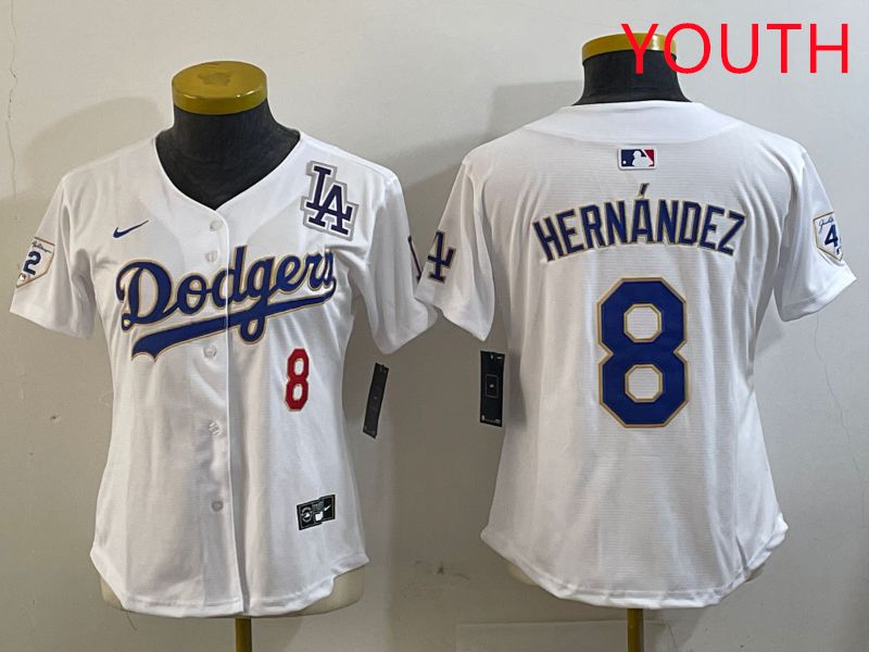 Youth Los Angeles Dodgers #8 Hernandez White Gold Game 2025 Nike MLB Jersey style 4->youth mlb jersey->Youth Jersey